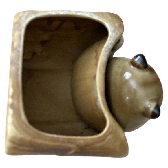 Relpo Raccoon in Log Planter #57834 Vintage Japan Ceramic Woodland Decor - Picture 7 of 9